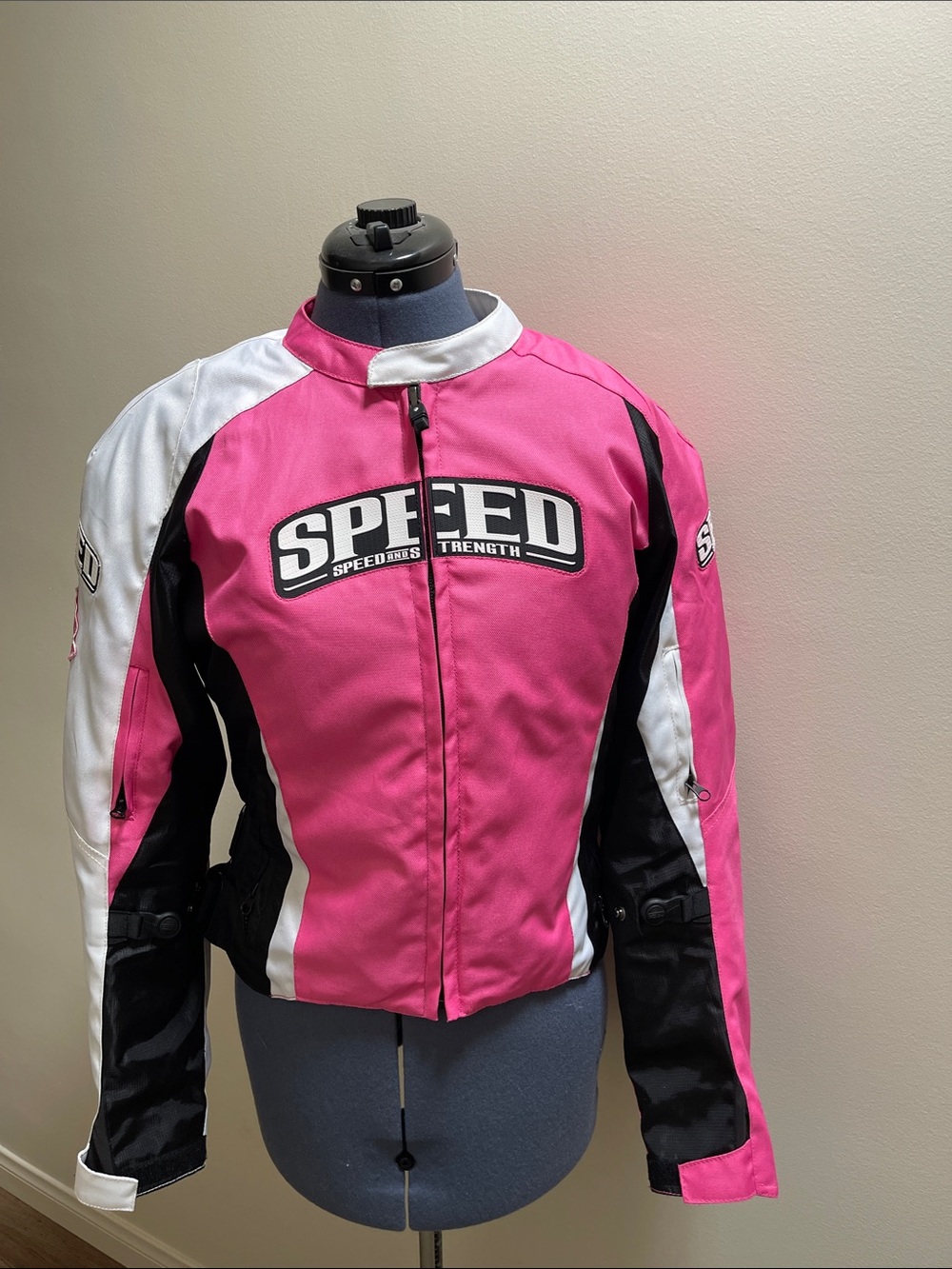 SPEED Women's Pink and Black Motorcycle Jacket